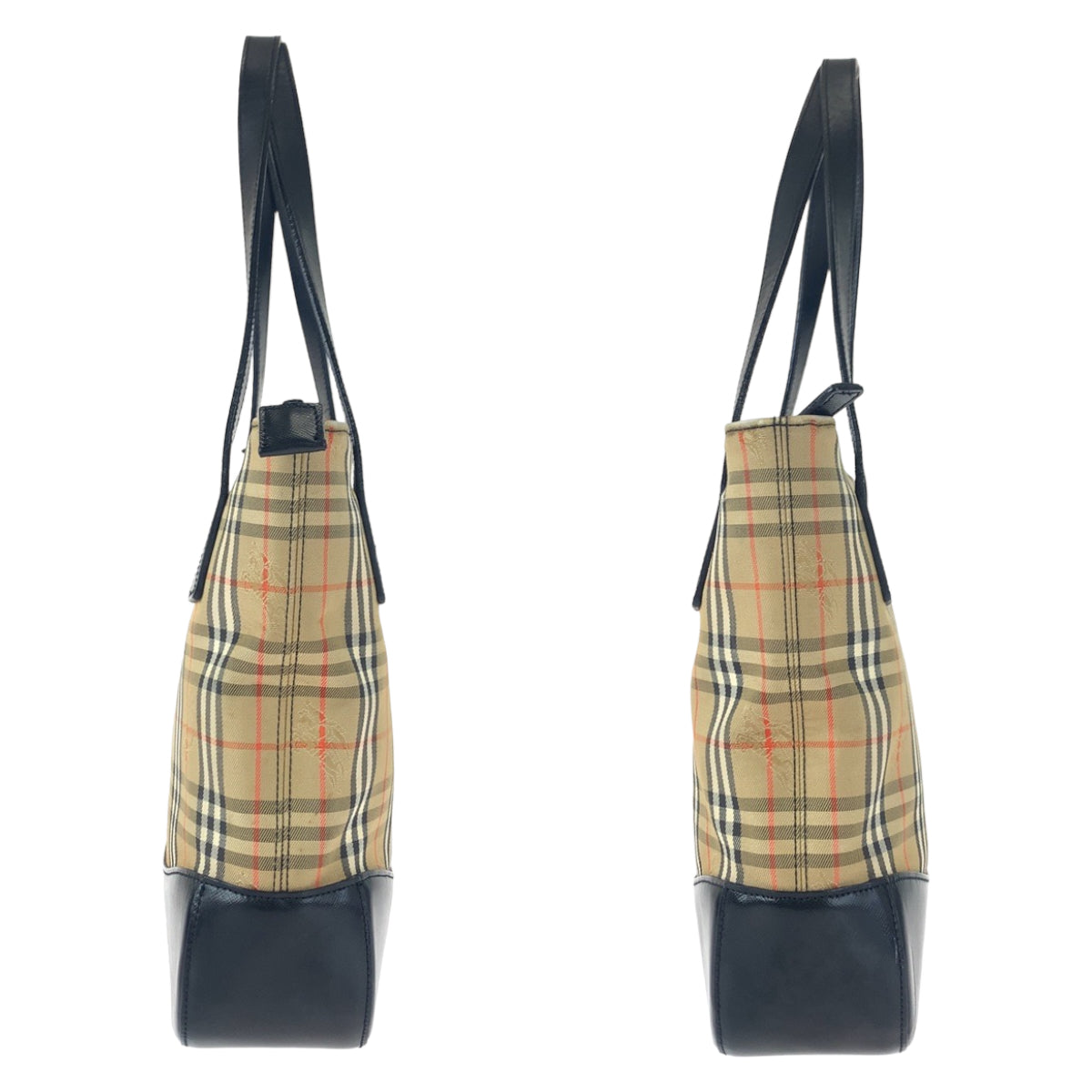 Burberry Check Canvas/Leather Brown Black Tote Shoulder Bag in Very Good Condition