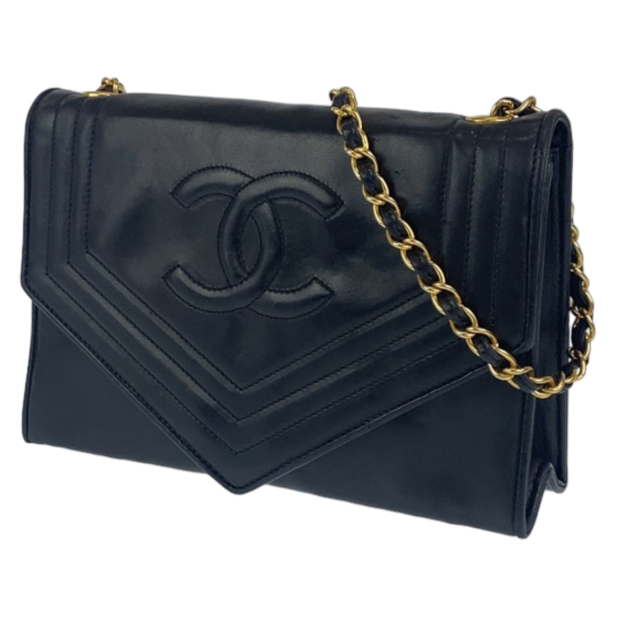 Chanel Vintage Mademoiselle Coco Mark Black Lambskin Shoulder Bag in Very Good Condition