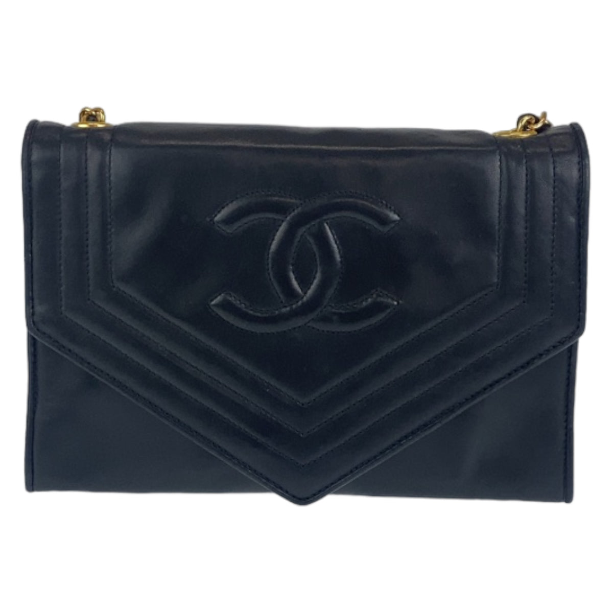 Chanel Vintage Mademoiselle Coco Mark Black Lambskin Shoulder Bag in Very Good Condition