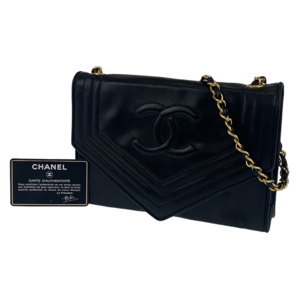 Chanel Vintage Mademoiselle Coco Mark Black Lambskin Shoulder Bag in Very Good Condition