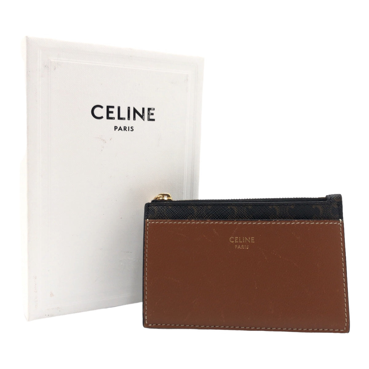 Celine Triomphe Canvas Coin Case Brown/Black in Very Good Condition