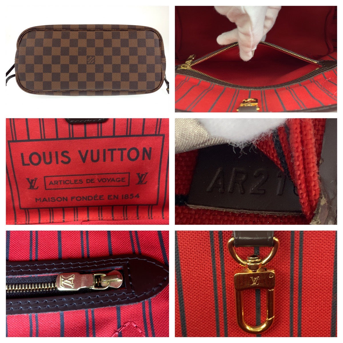 Louis Vuitton Damier Neverfull PM Tote Bag with Pouch N41359 in Very Good Condition