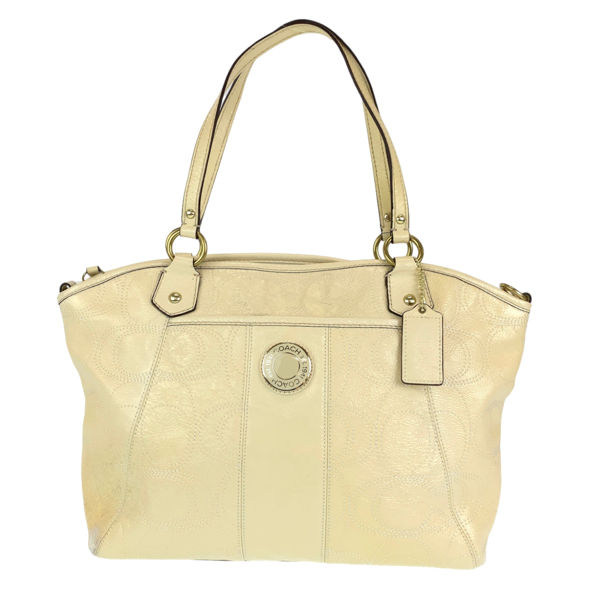 Coach Signature Cream Beige Patent 2way Shoulder Tote Bag F19197 in Very Good Condition