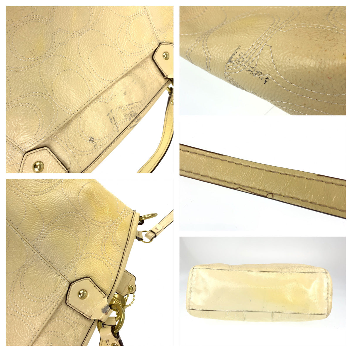 Coach Signature Cream Beige Patent 2way Shoulder Tote Bag F19197 in Very Good Condition