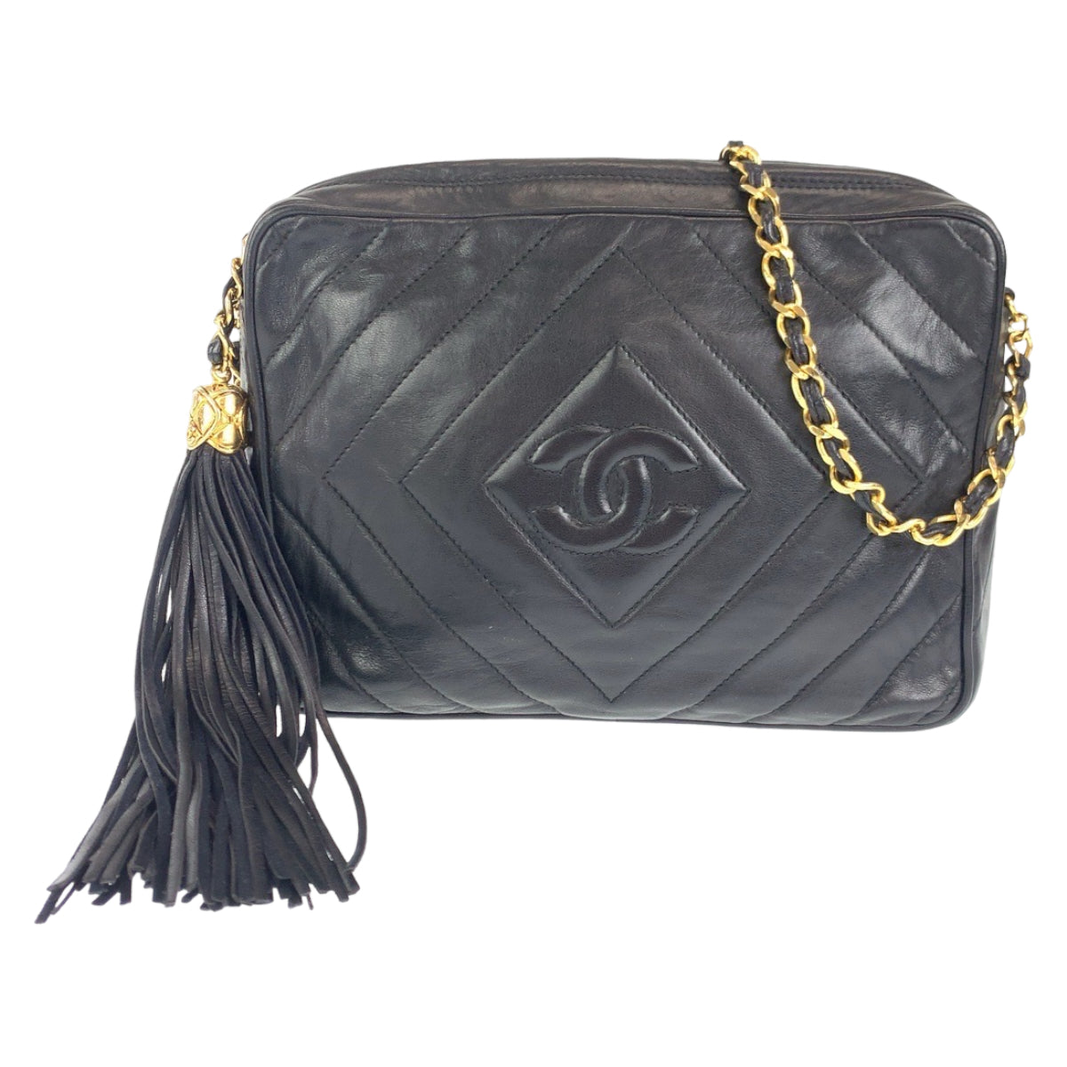 Chanel Vintage Lambskin Diamond Stitch Tassel Fringe Crossbody Bag in Very Good Condition