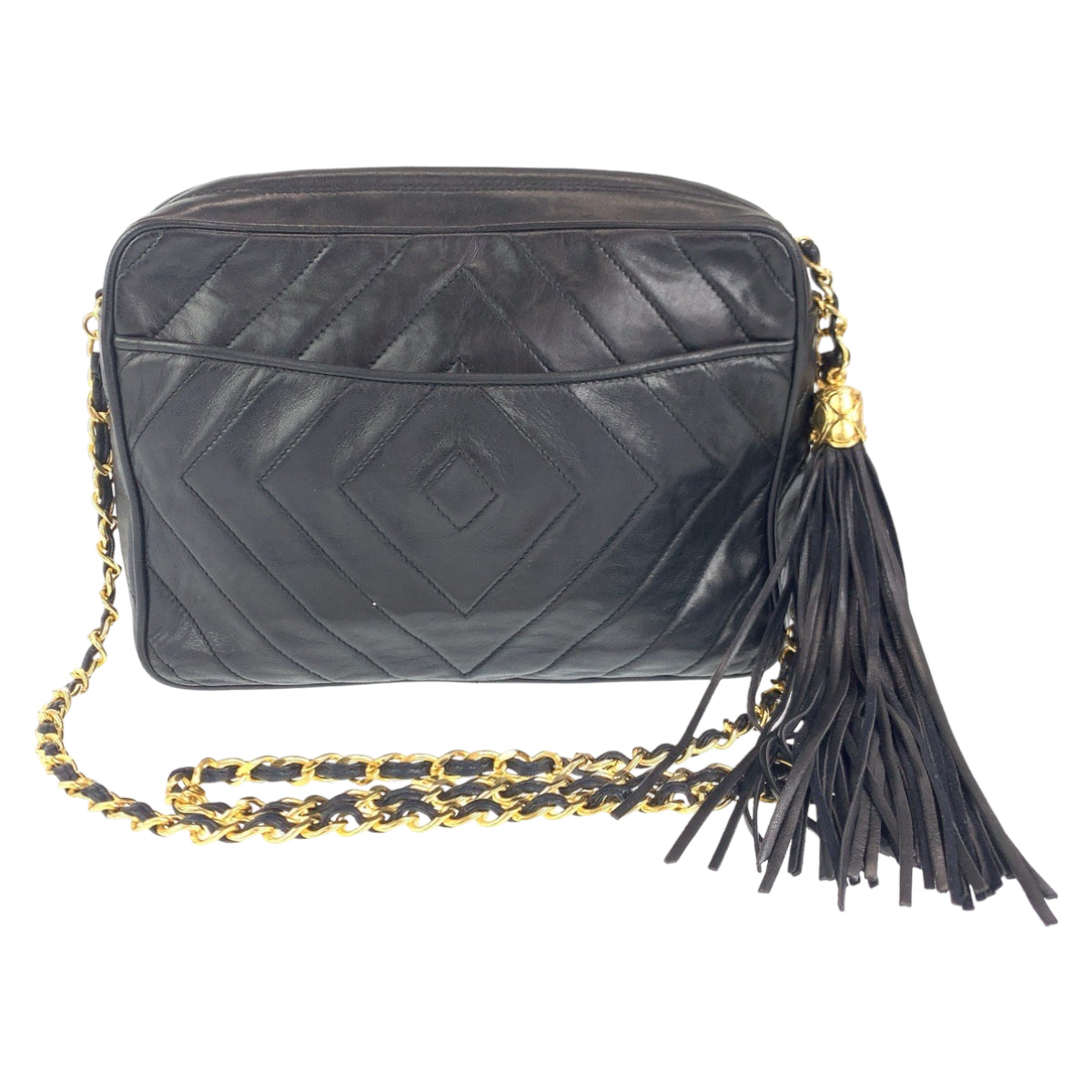 Chanel Vintage Lambskin Diamond Stitch Tassel Fringe Crossbody Bag in Very Good Condition