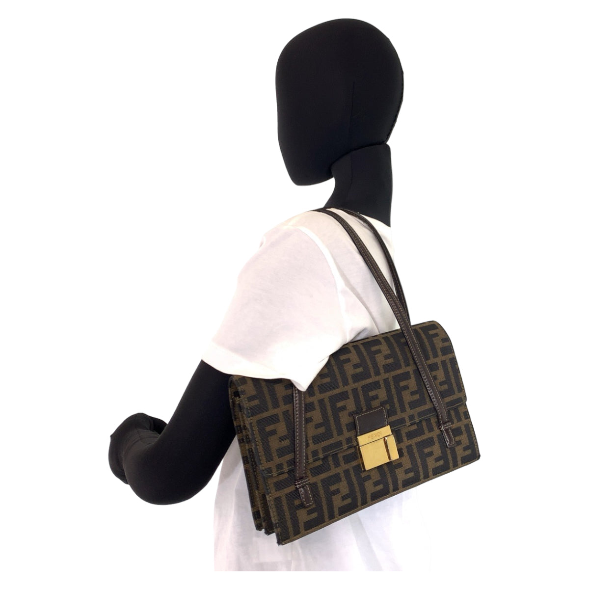 Fendi Vintage Zucca Pattern Brown Canvas Shoulder Bag Handbag in Very Good Condition