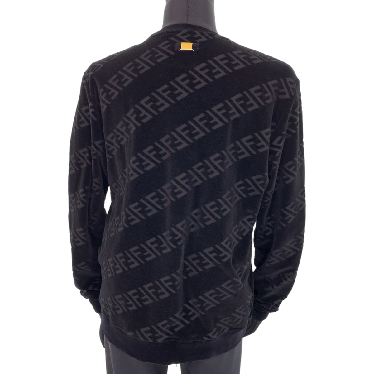 Fendi Velour Sweatshirt Zucca Pattern Black Size L in Great Condition