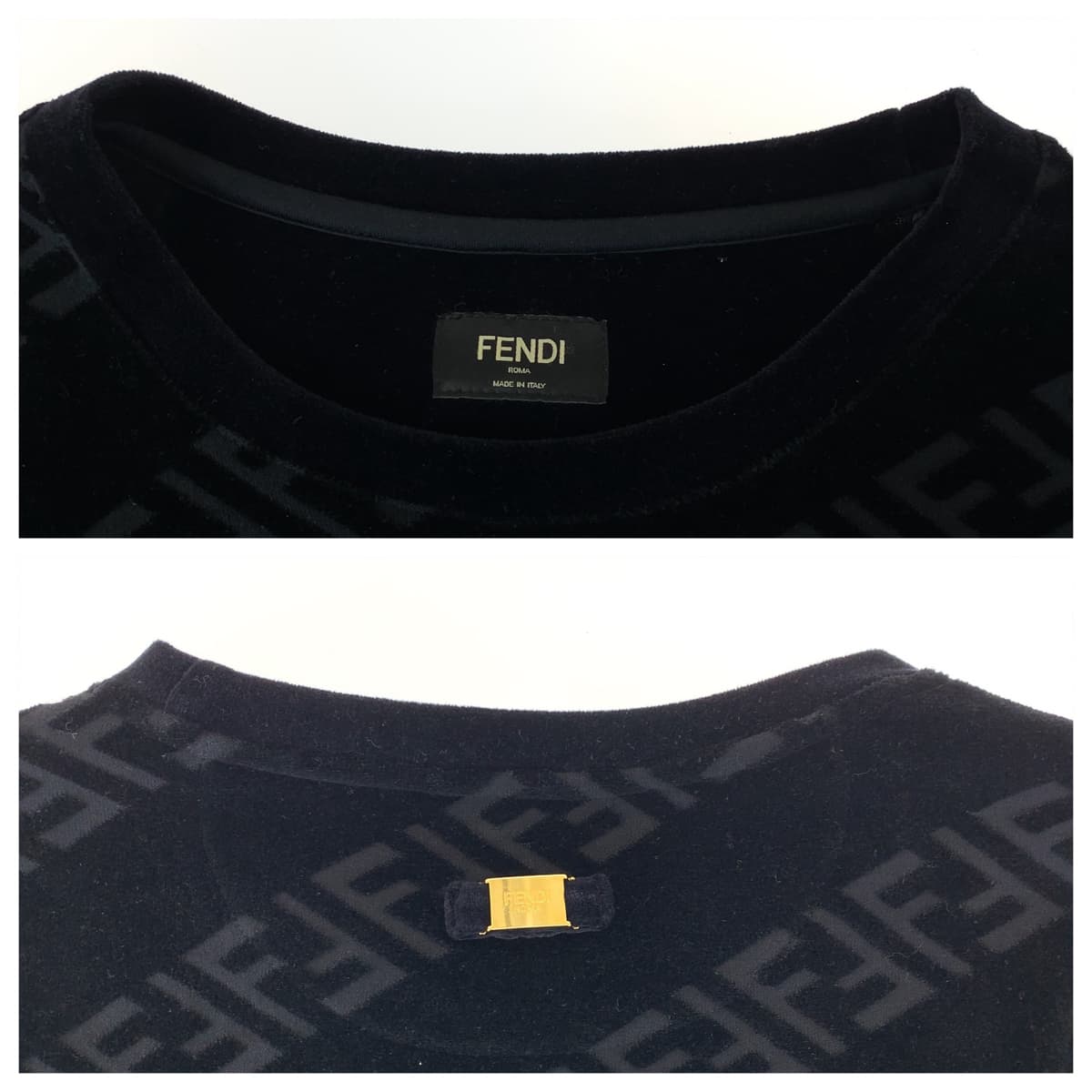 Fendi Velour Sweatshirt Zucca Pattern Black Size L in Great Condition