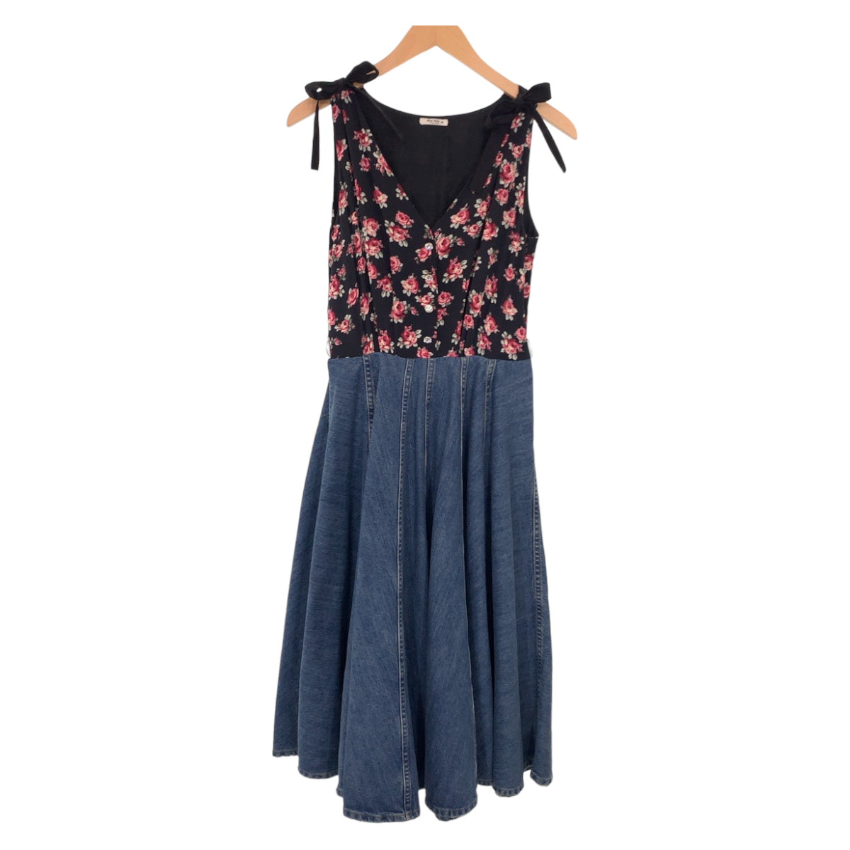 Miu Miu Floral Cotton Denim Dress Black