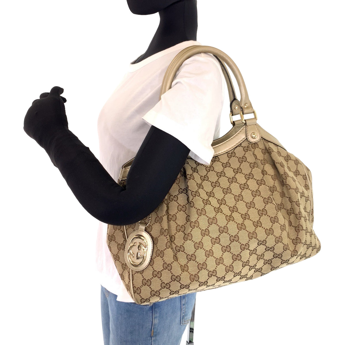 Gucci Sukey GG Canvas Leather Tote Bag