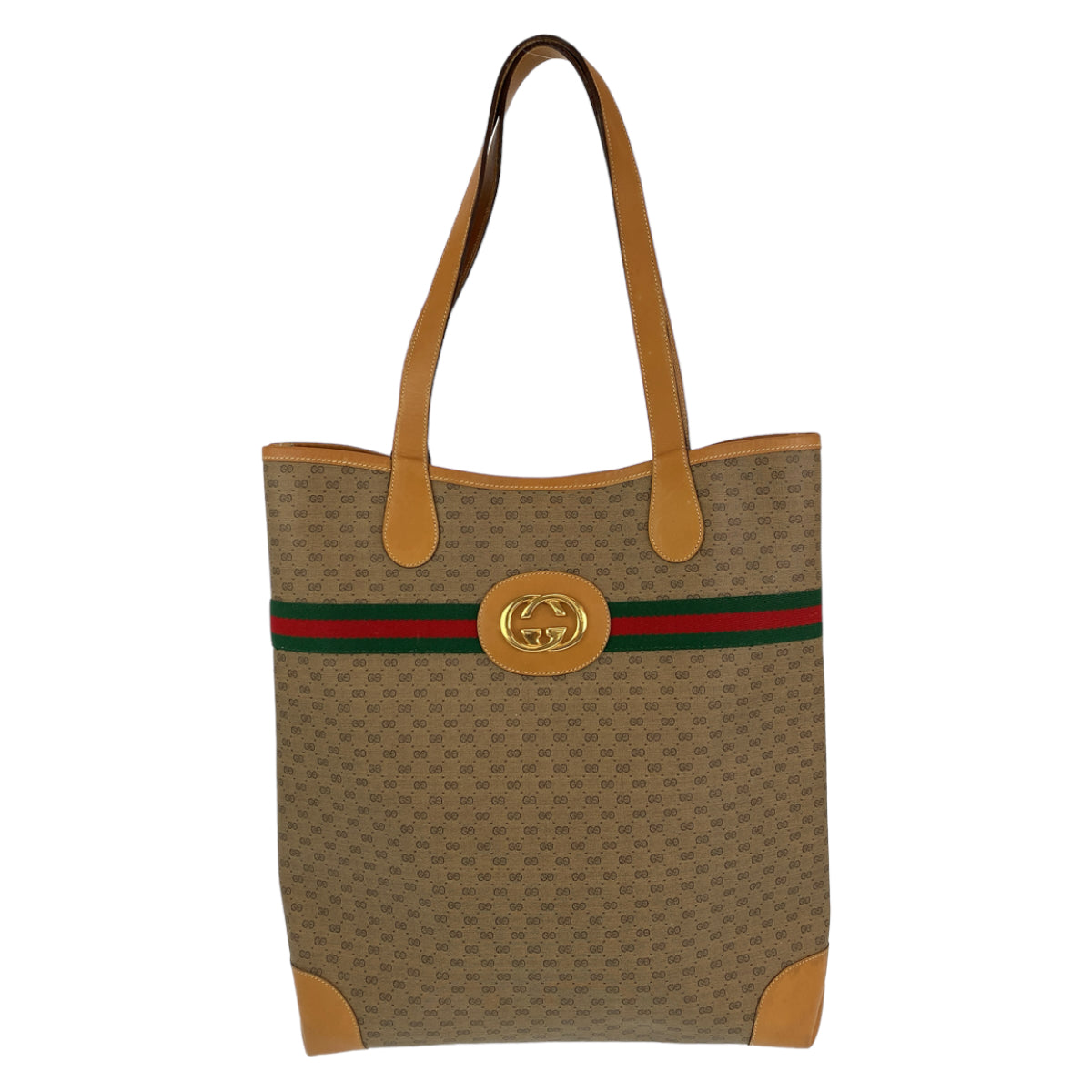 Gucci Vintage Micro GG Supreme Canvas Leather Tote Shoulder Bag in Very Good Condition