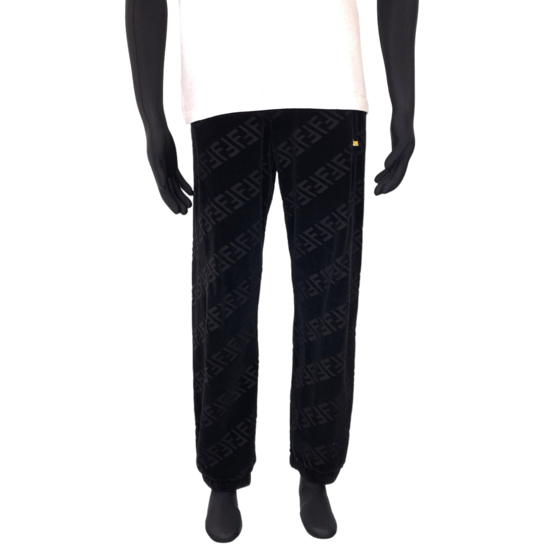 Fendi Zucca Velour Sweatpants Black Cotton