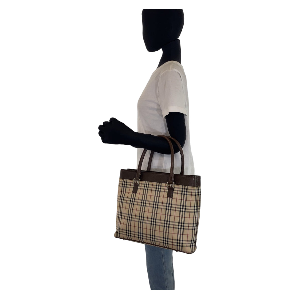 Burberry Check Canvas/Leather Tote Bag 404565 in Very Good Condition