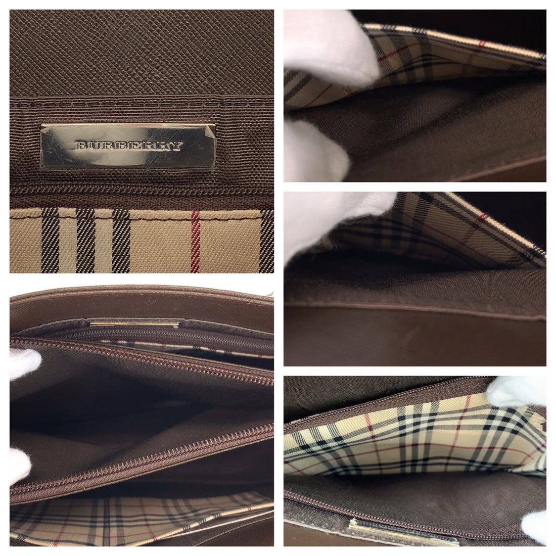 Burberry Brown Leather Checkered Tote Bag in Great Condition