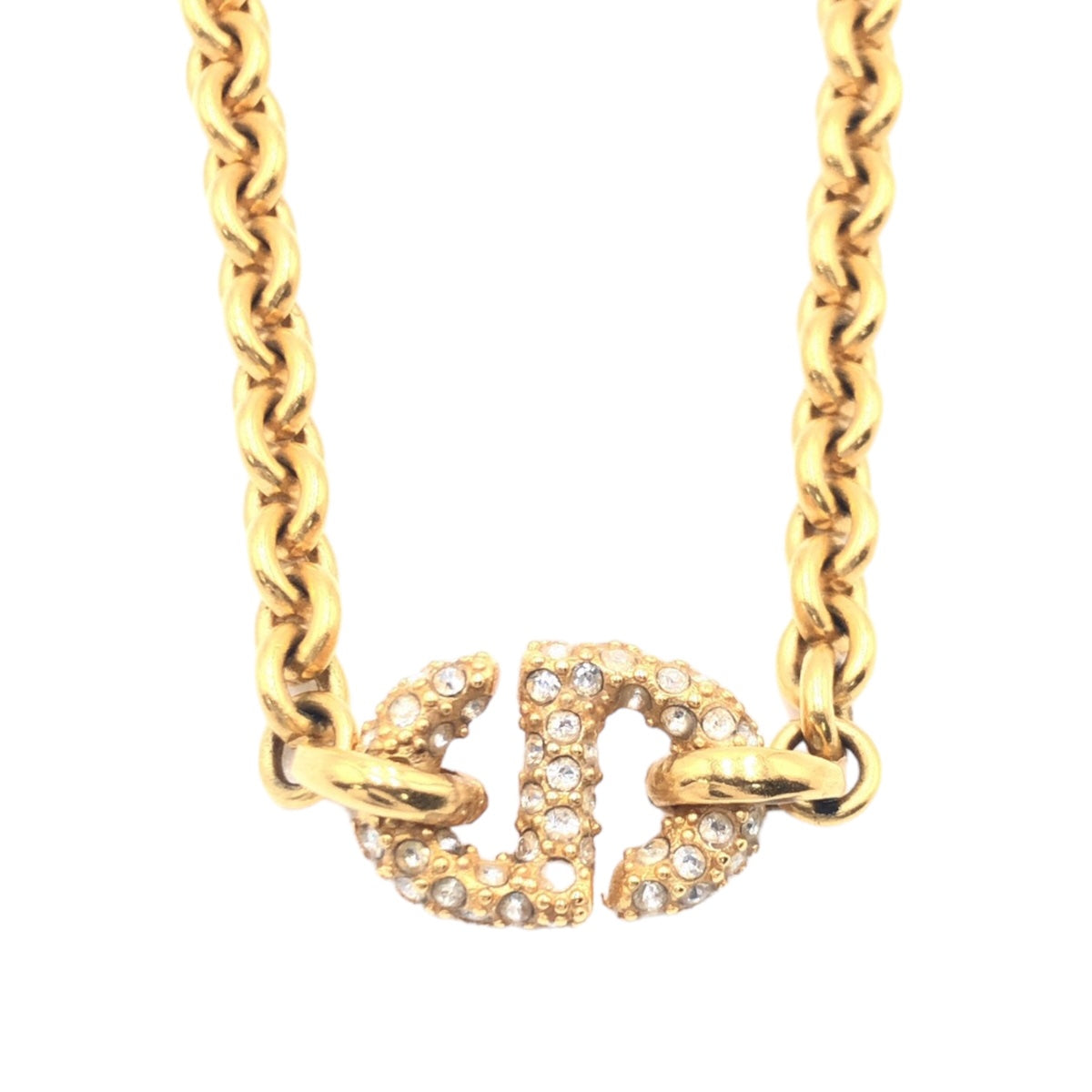 Dior Navy Gold Rhinestone Necklace Pendant in Great Condition