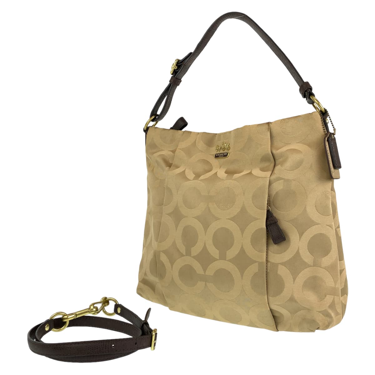 Coach Op Art Beige Gold Canvas 2way Shoulder Bag 21121 in Very Good Condition