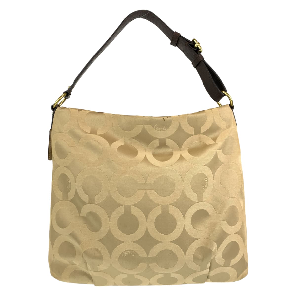 Coach Op Art Beige Gold Canvas 2way Shoulder Bag 21121 in Very Good Condition