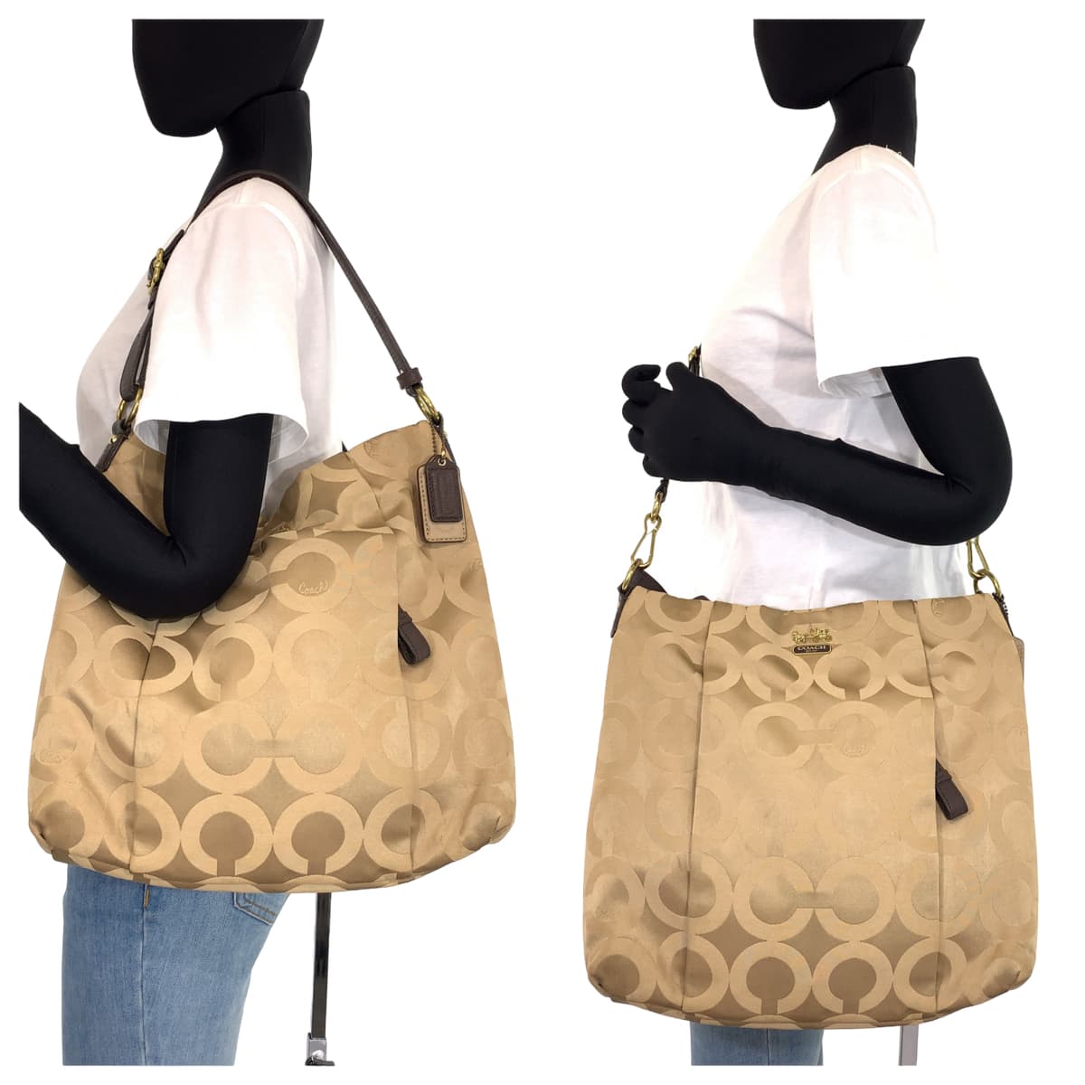 Coach Op Art Beige Gold Canvas 2way Shoulder Bag 21121 in Very Good Condition