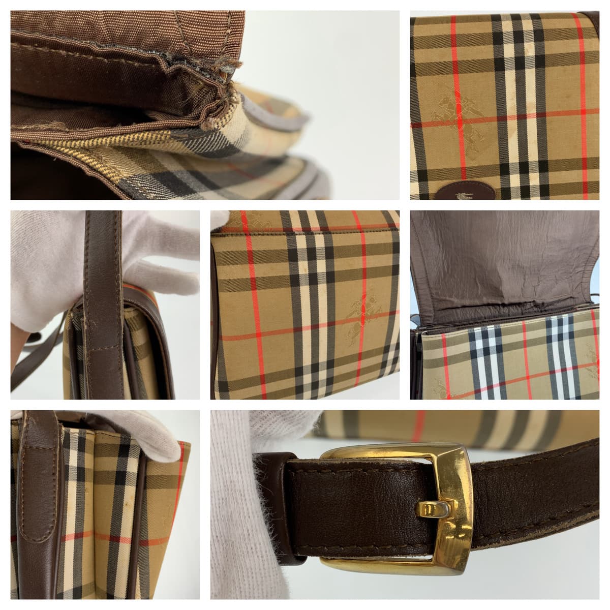 Burberry Nova Check Brown Beige Canvas Leather Crossbody Bag