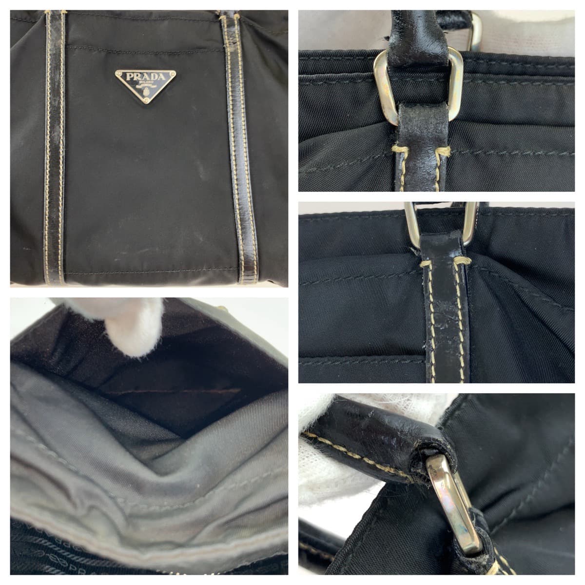 Prada Nylon Leather Tessuto Shoulder Tote