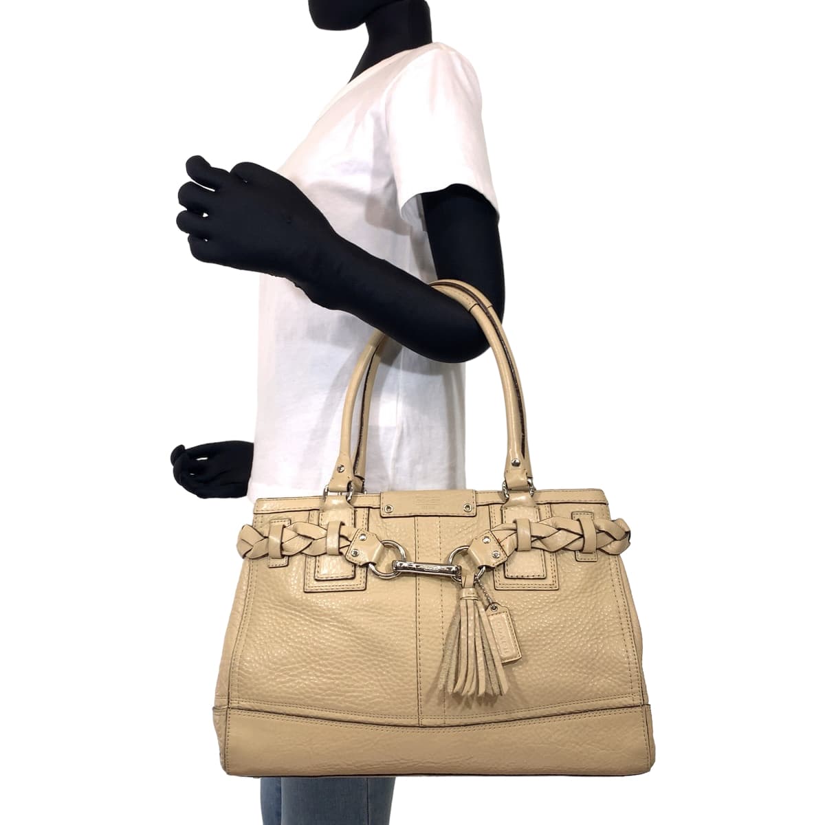 Coach Hamptons Pebbled Leather Tassel Tote Bag F13087 in Very Good Condition