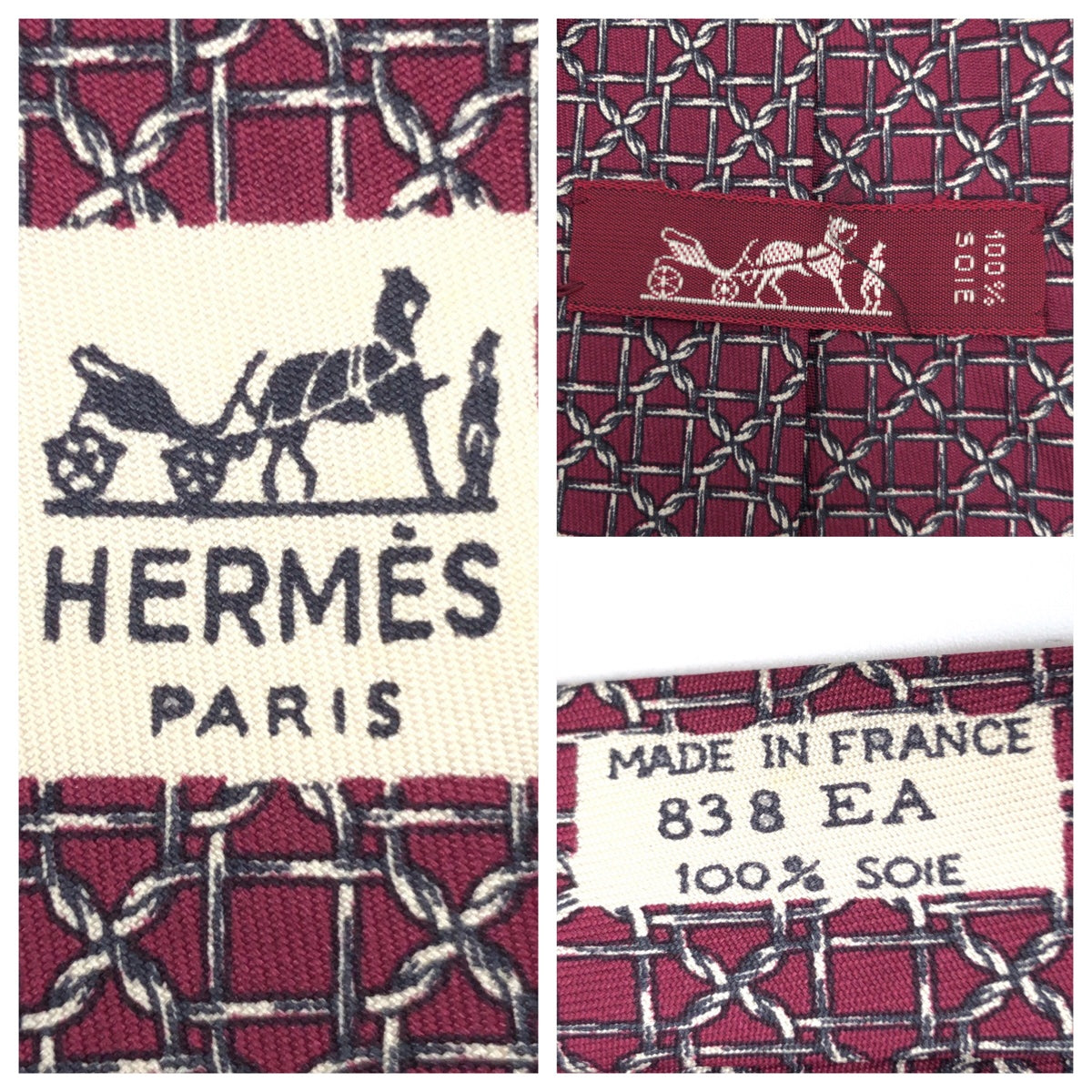 Hermes Silk Tie Red Gray 8cm in Very Good Condition