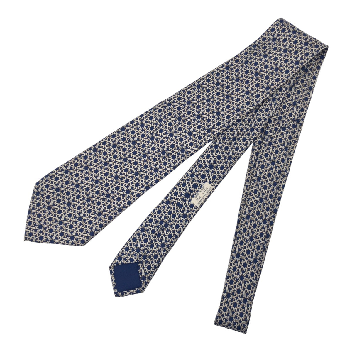 Hermes Silk Chain Pattern Tie Navy Silver in Great Condition