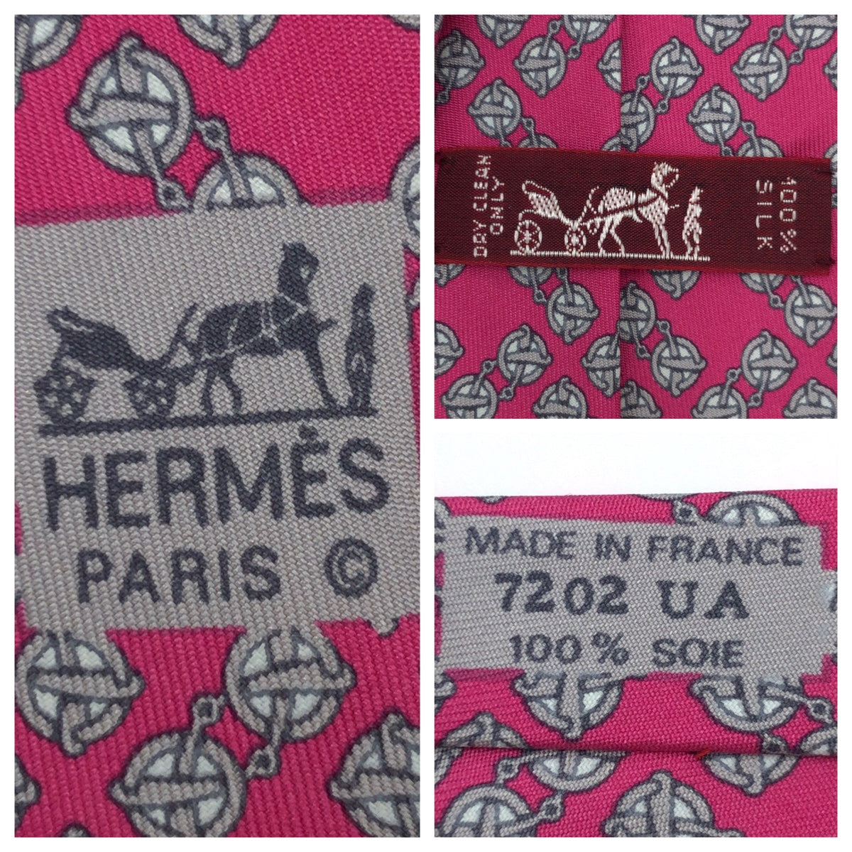 Hermes Pink Silk Patterned Tie in Very Good Condition