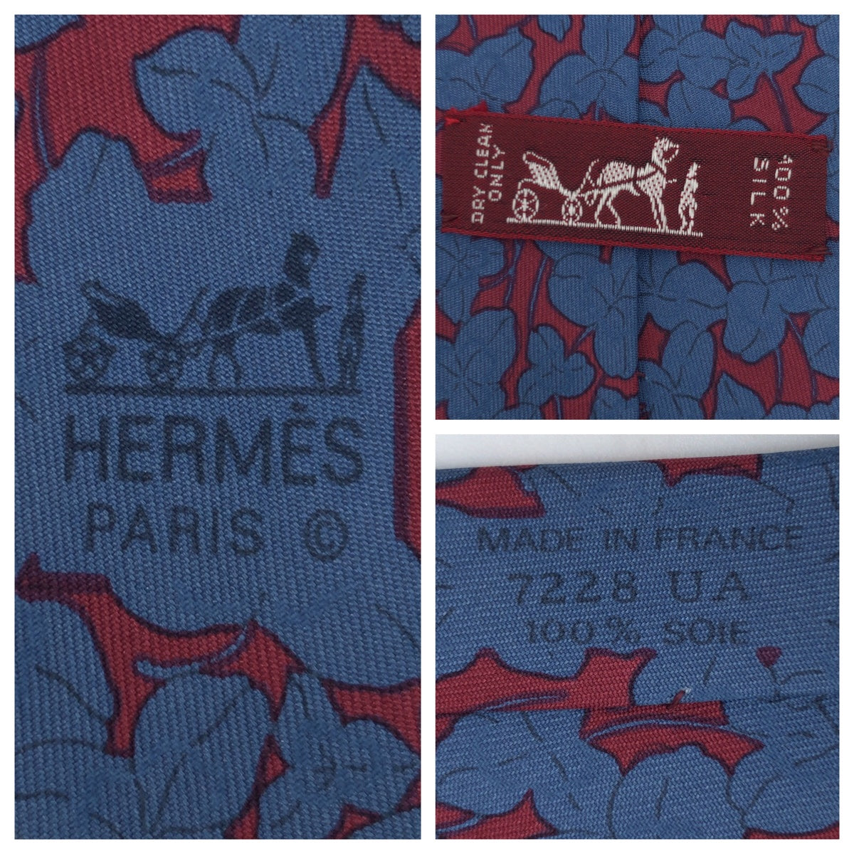 Hermes Silk Tie Blue Red in Very Good Condition