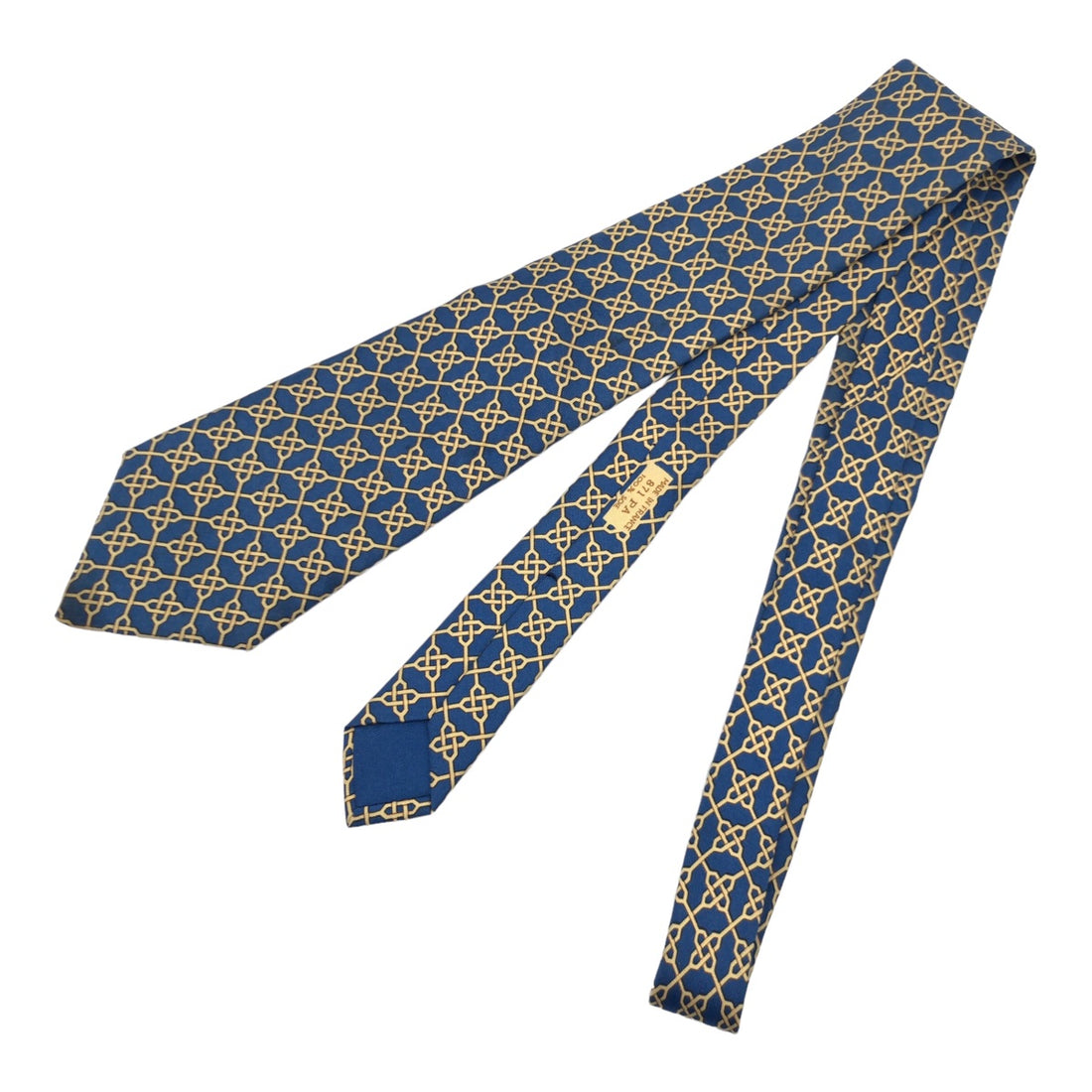 Hermes Silk Tie Blue Yellow 671 PA