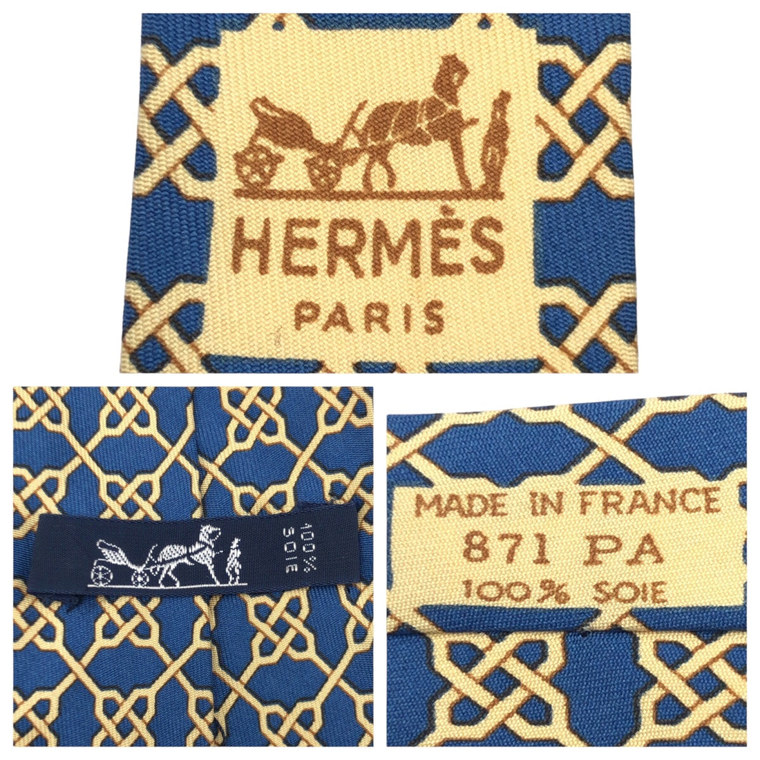 Hermes Silk Tie Blue Yellow 671 PA