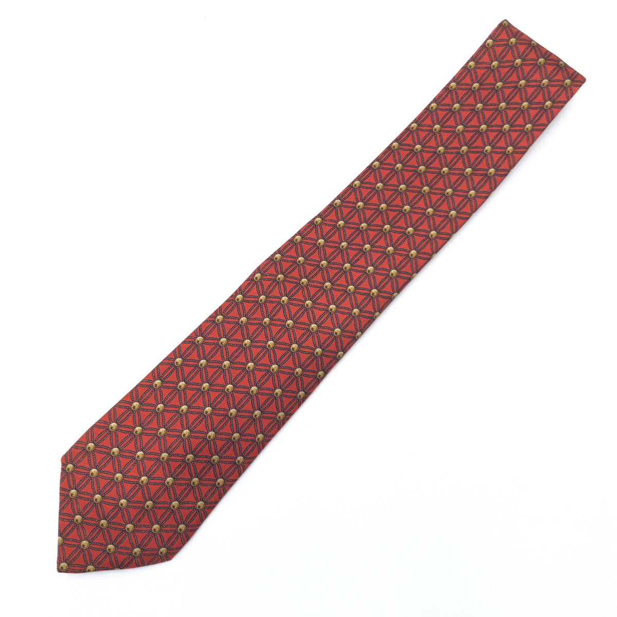 Hermes Silk Tie Red Checkered 8cm in Very Good Condition