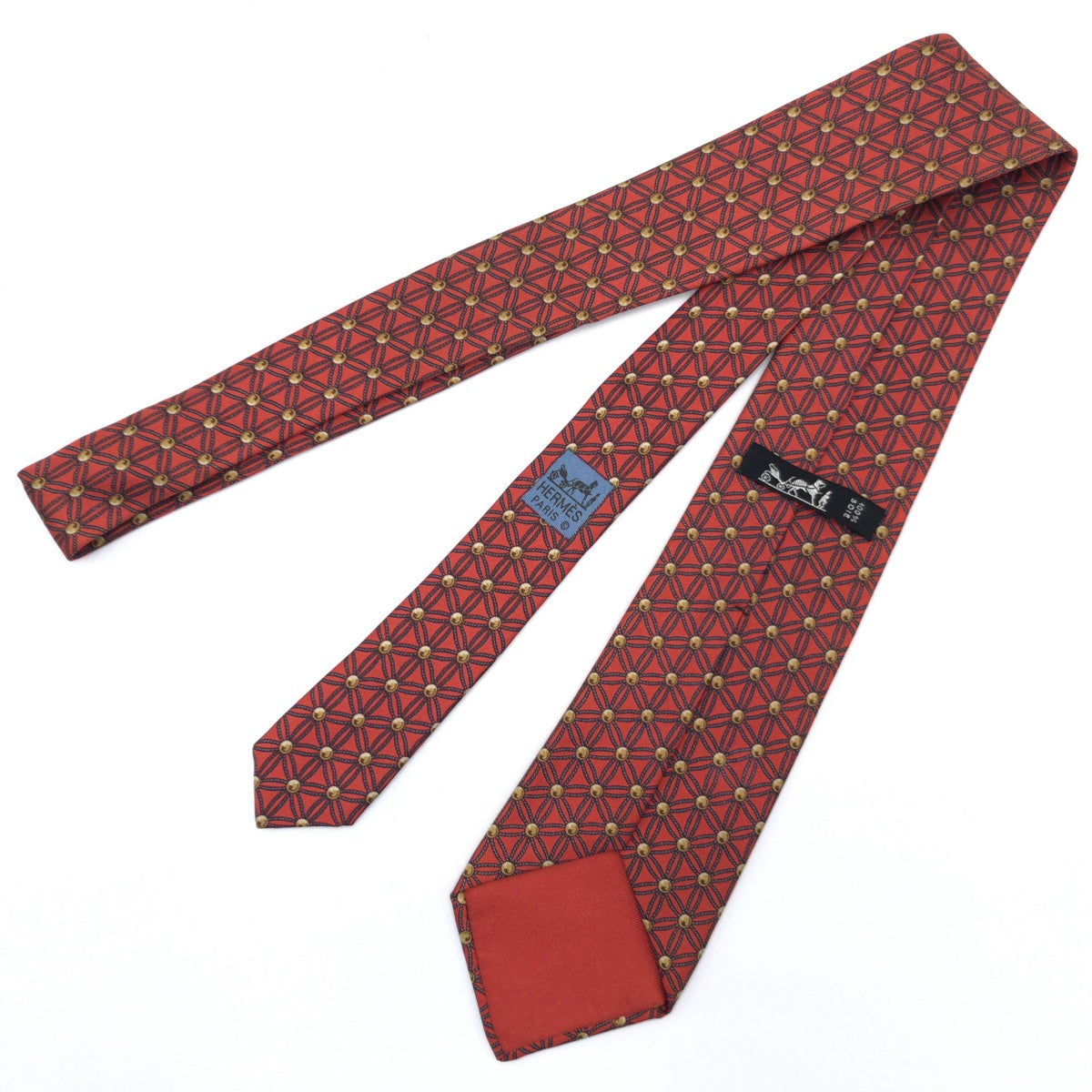 Hermes Silk Tie Red Checkered 8cm in Very Good Condition