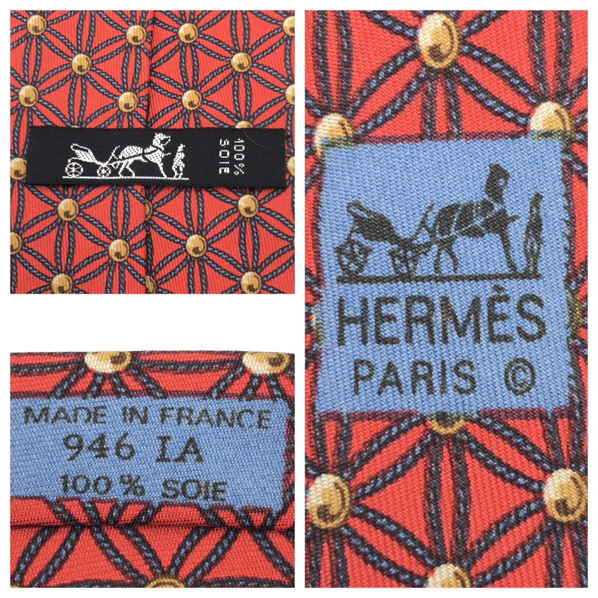 Hermes Silk Tie Red Checkered 8cm in Very Good Condition