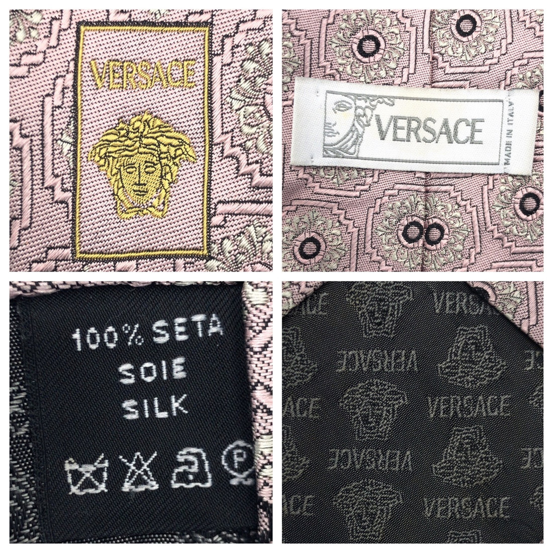 Versace Medusa Silk Tie Pink Silver in Very Good Condition