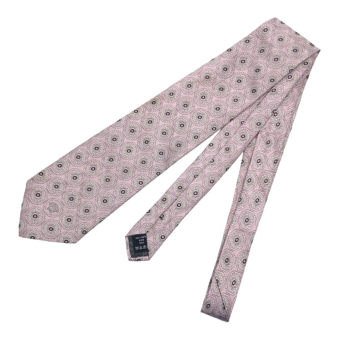 Versace Medusa Silk Tie Pink Silver in Very Good Condition