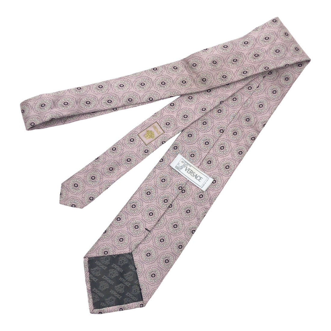 Versace Medusa Silk Tie Pink Silver in Very Good Condition