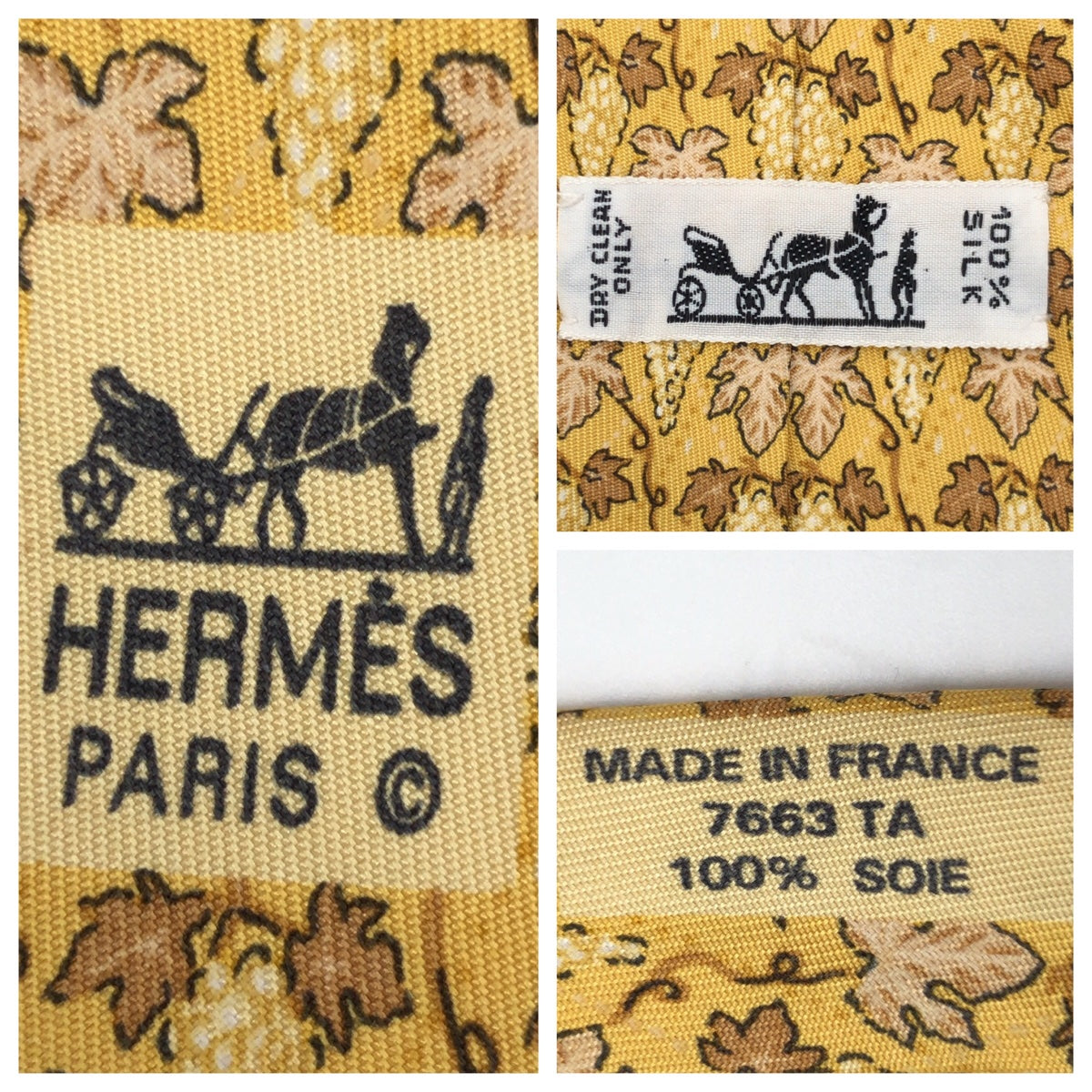 Hermes Silk Leaf Pattern Tie in Very Good Condition