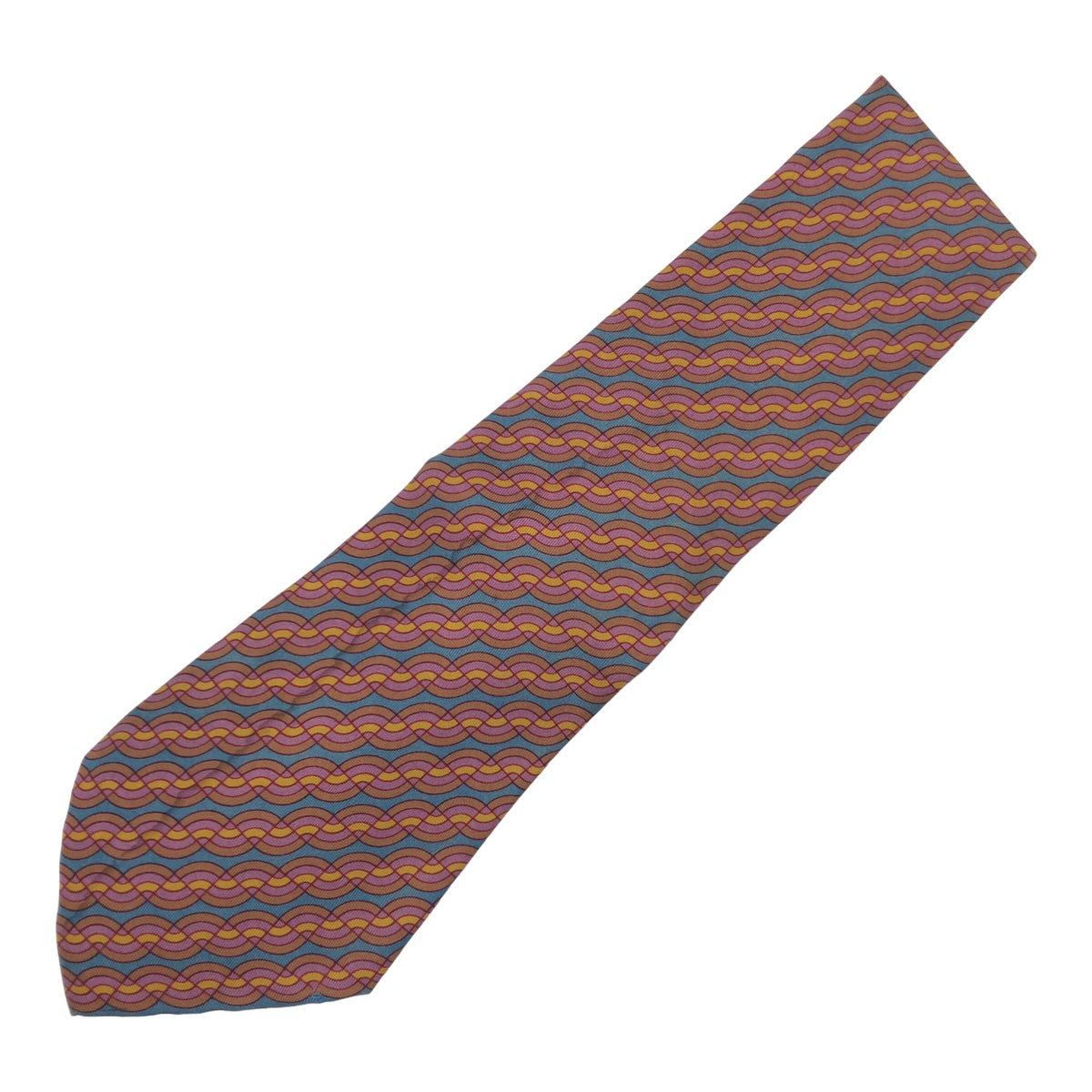 Hermes Brown Silk Wave Pattern Tie in Very Good Condition