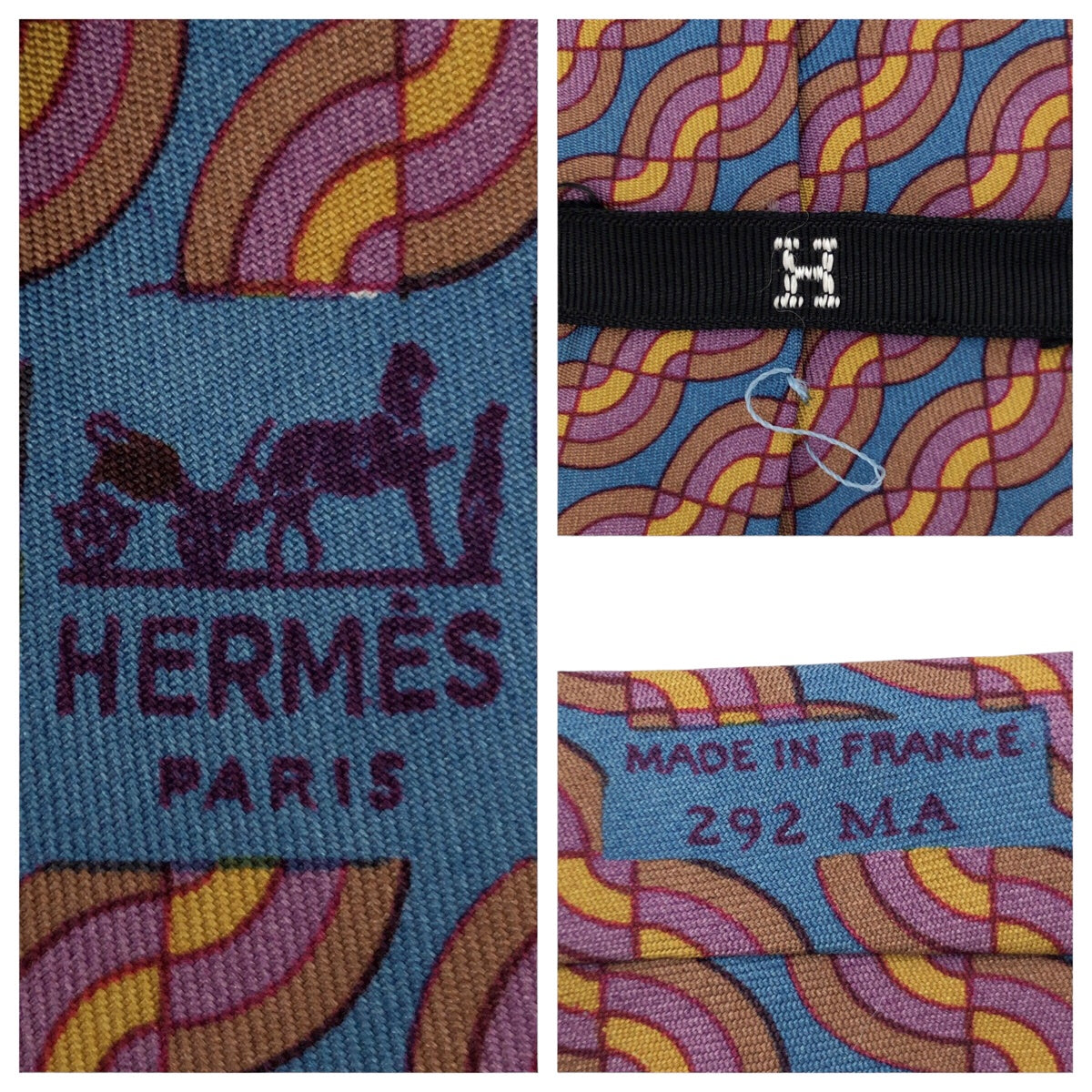 Hermes Brown Silk Wave Pattern Tie in Very Good Condition