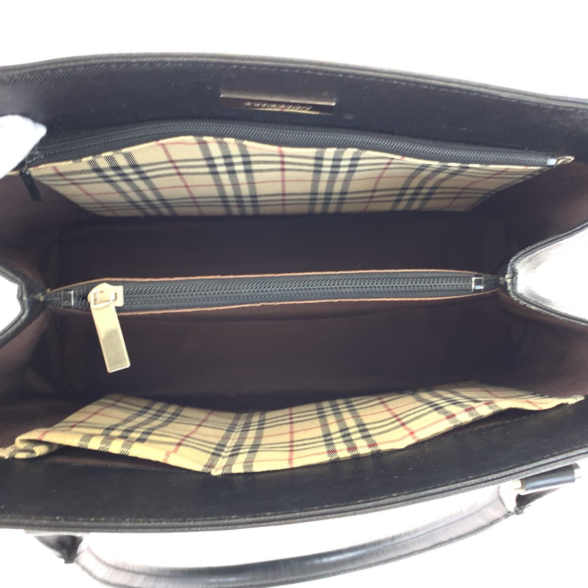 Burberry Nova Check Leather Tote Handbag