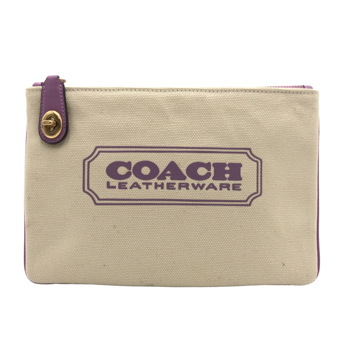 Coach Beige Purple Canvas Pouch CD699G in Very Good Condition