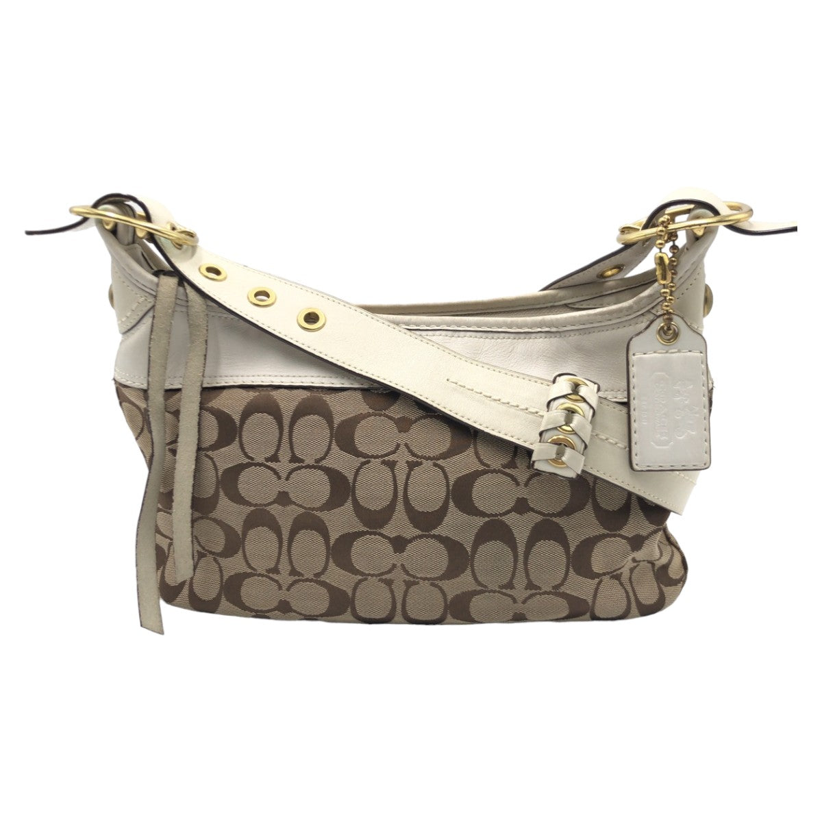 Coach Signature Brown White Gold Canvas Shoulder Bag F11444