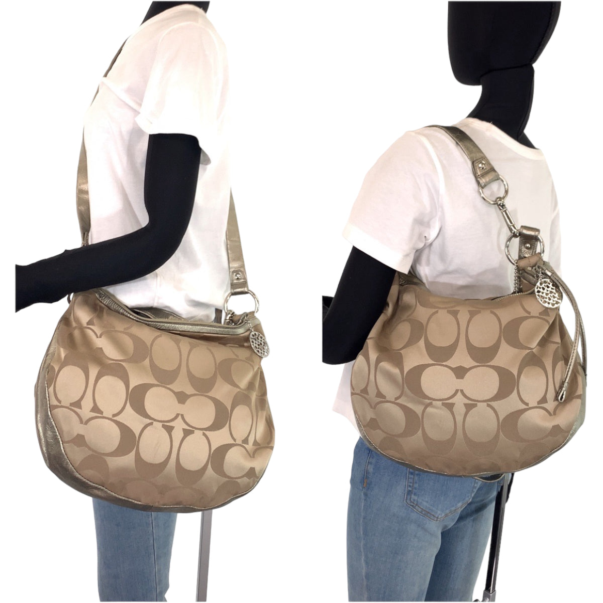 Coach Signature Convertible Hobo Canvas Shoulder Bag 13707 in Very Good Condition