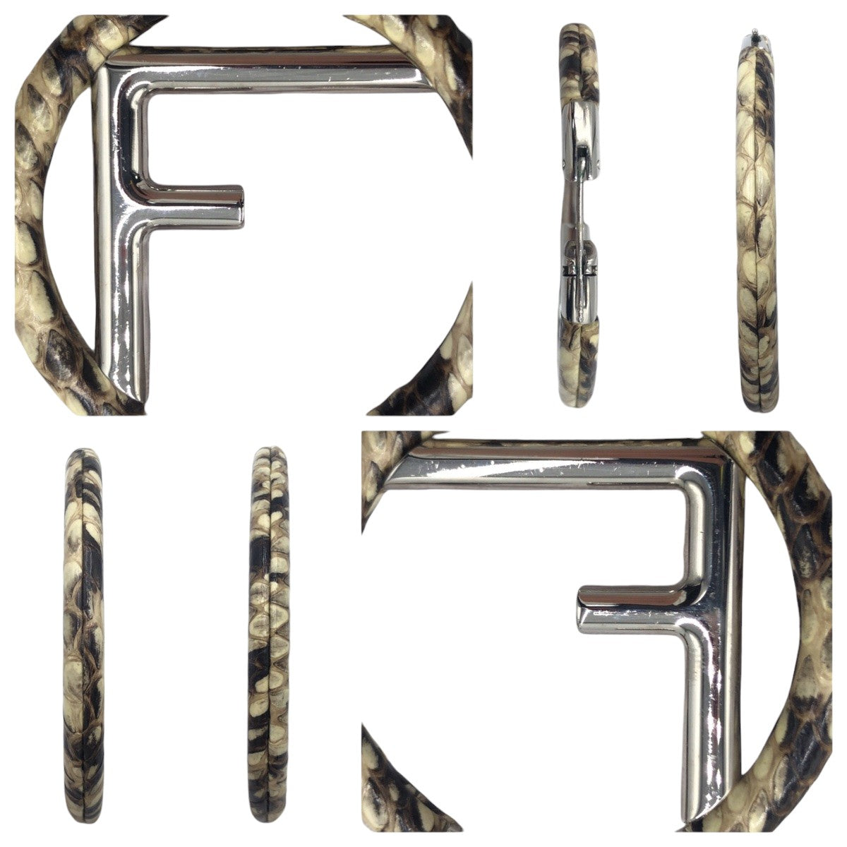 Fendi Python Silver Gold Metal Hoop Earrings in Great Condition