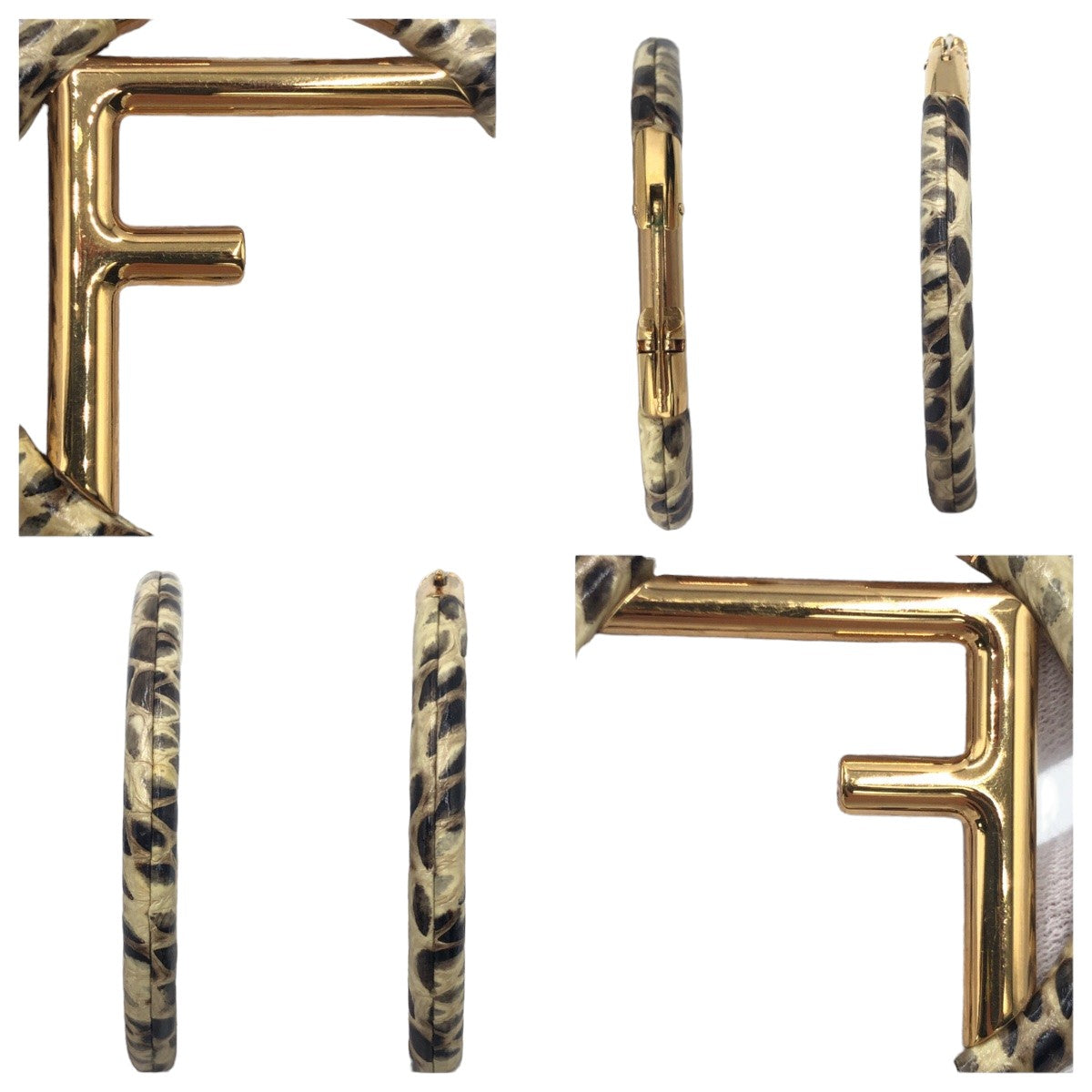 Fendi Python Silver Gold Metal Hoop Earrings in Great Condition