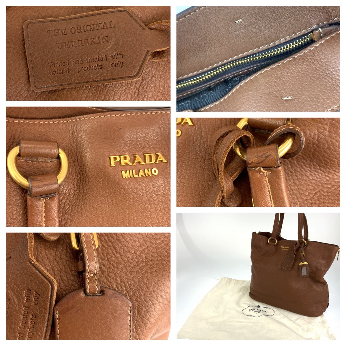 Prada VITELLO DAINO Leather Tote Bag BR4385 in Very Good Condition