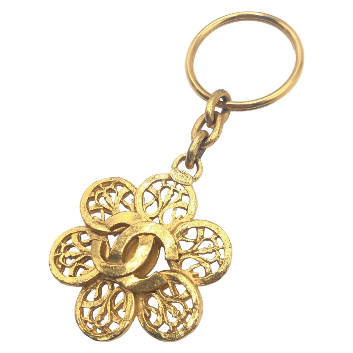 Chanel Gold Metal Keychain Keyring in Very Good Condition