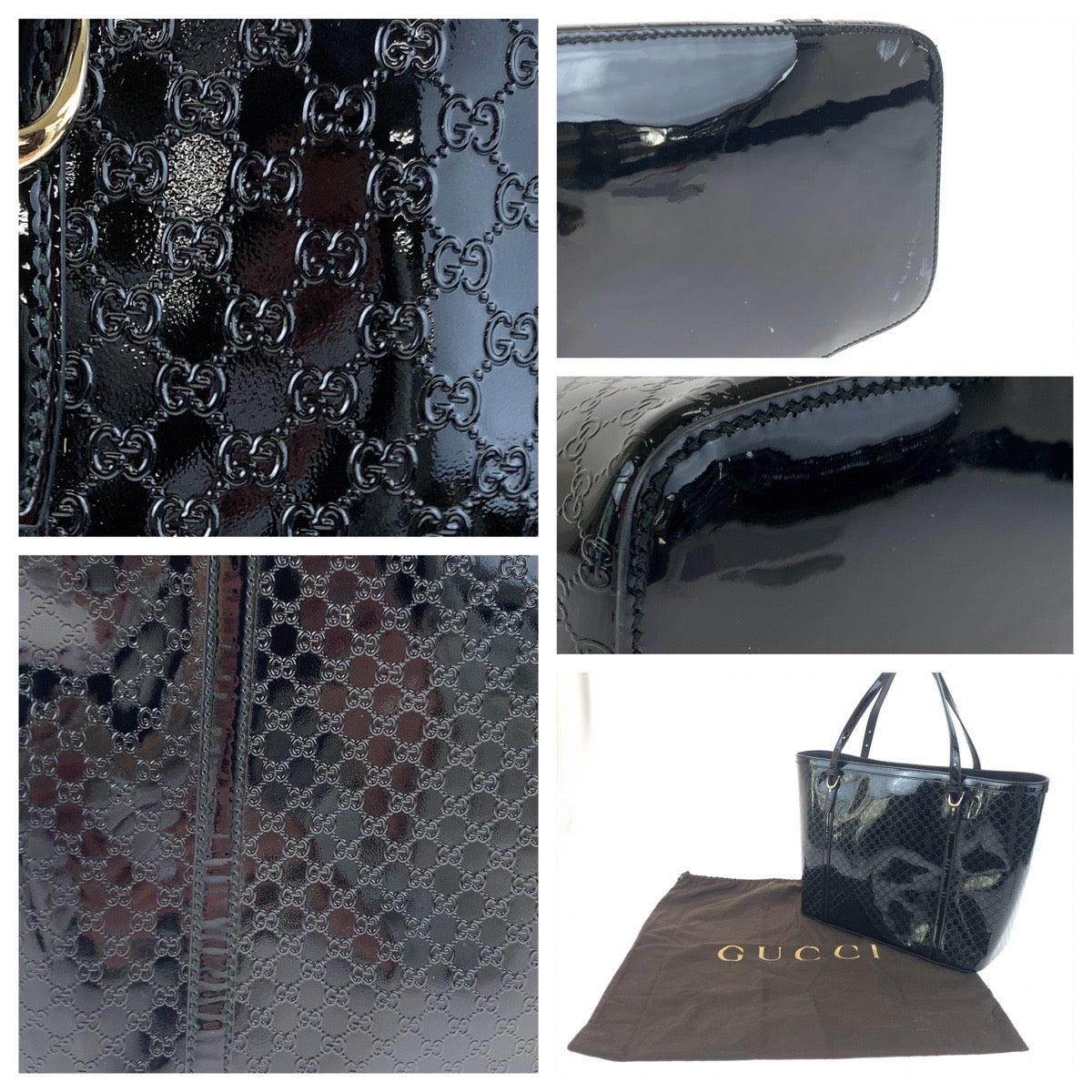 Gucci Micro GG Patent Leather Tote Bag 309613 in Great Condition